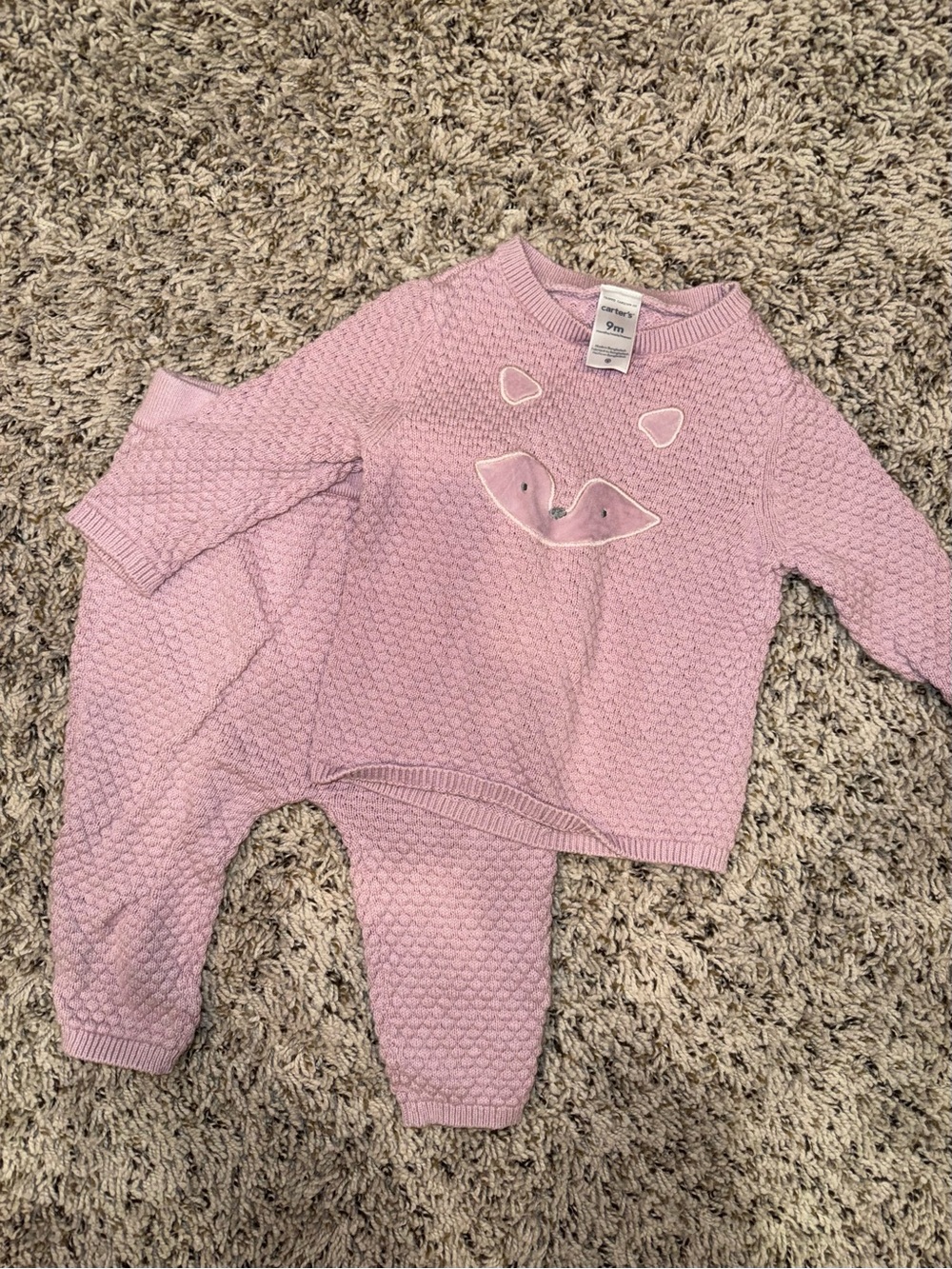 Carter's Pink Knit Fox Face Kids Matching Set